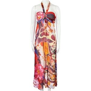 Vibrant Floral Halter Maxi Dress